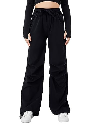 Women's High Waist Drawstring Patchwork Wide-leg Pants Casual Straight Pants