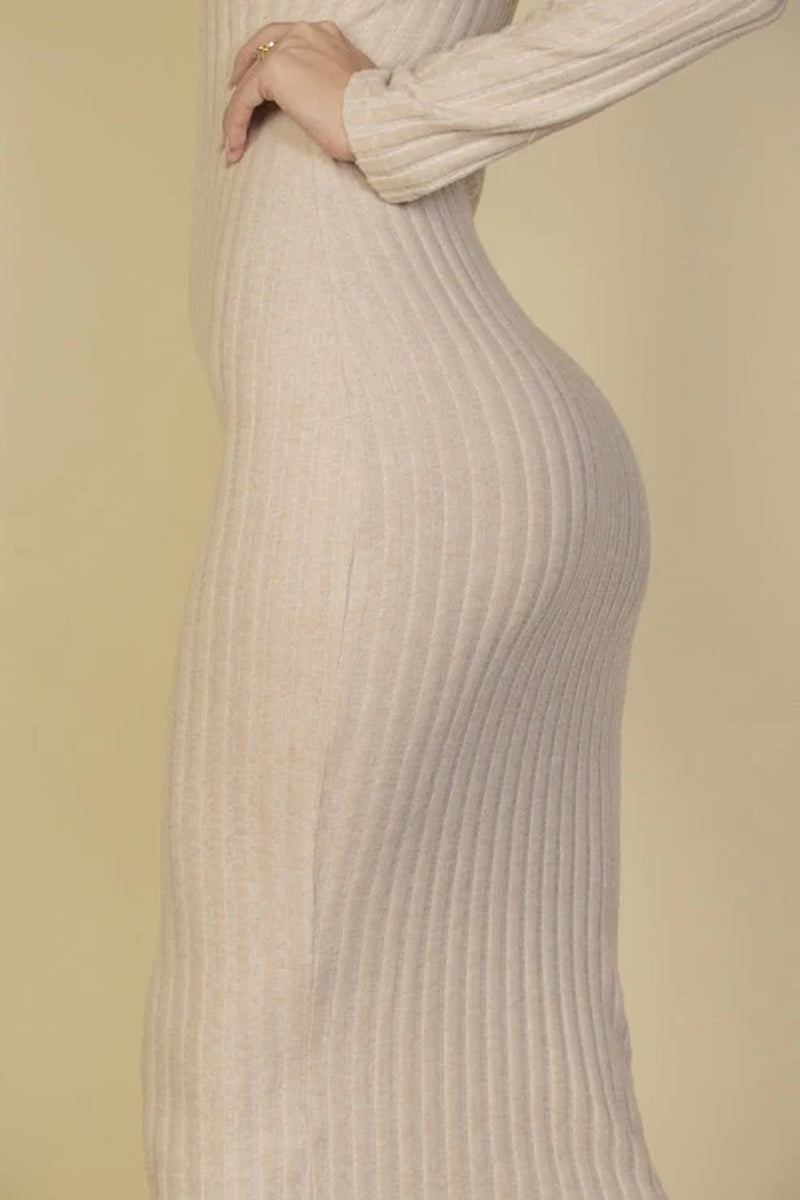 Sweater-Knit Fuzzy V Neck Bodycon Dress (CAPELLA)