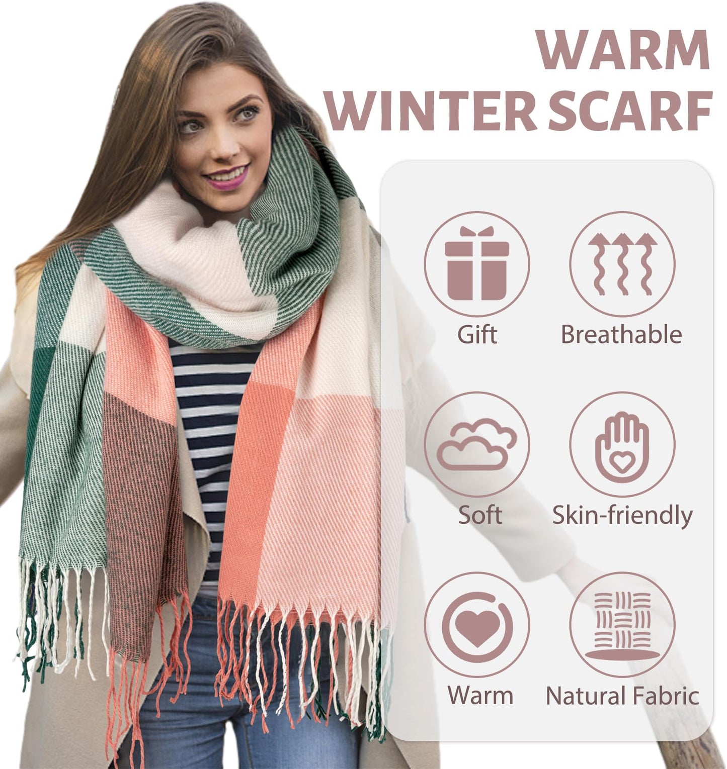 YSense Women's Long Plaid Blanket Scarf Chunky Oversized Winter Fall Warm Scarf Big Tartan Scarves Wrap Shawl Ladies Gifts