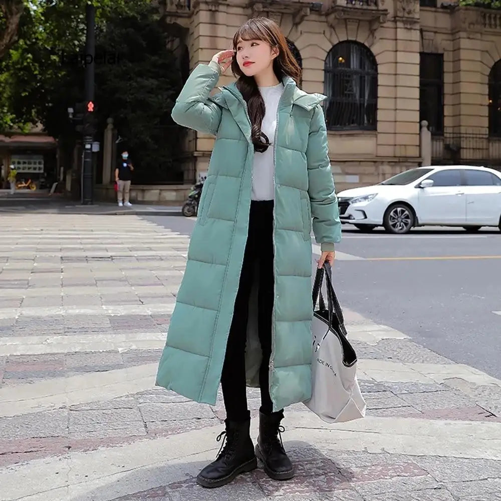 Parka Coat Extra Maxi Long Winter Jacket Women Hooded Pocket Zipper Female Lady Windbreaker Overcoat Outwear Clothing Quilted