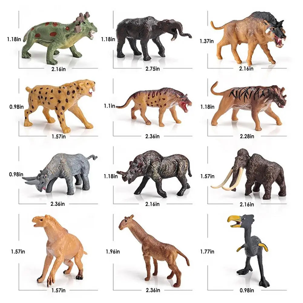 12 PCS/Set Mini Ancient Animals Figure Action PVC Simulation Animals Model Kit Children Educational Learning Toys For Kids