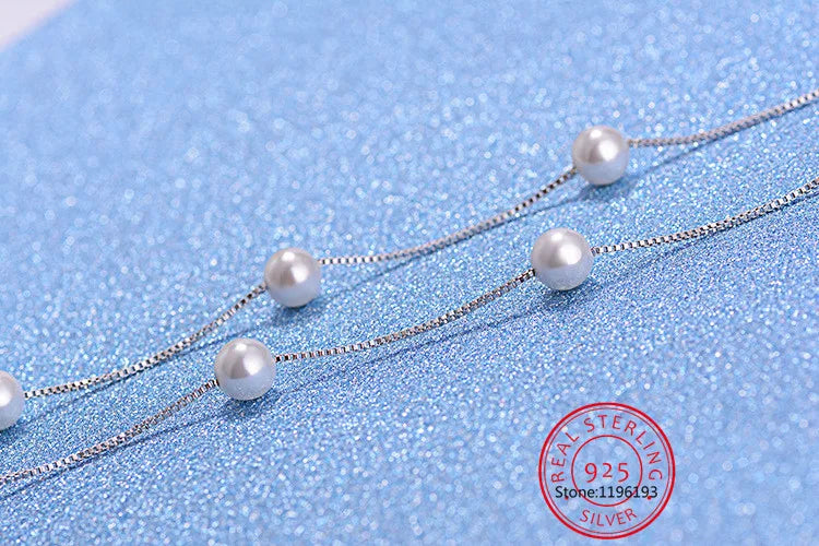 925 Sterling Silver Jewelry 12 Pcs 6mm Pearl Box Chain Choker Necklace Kolye Collares Bijoux Femme S-n54