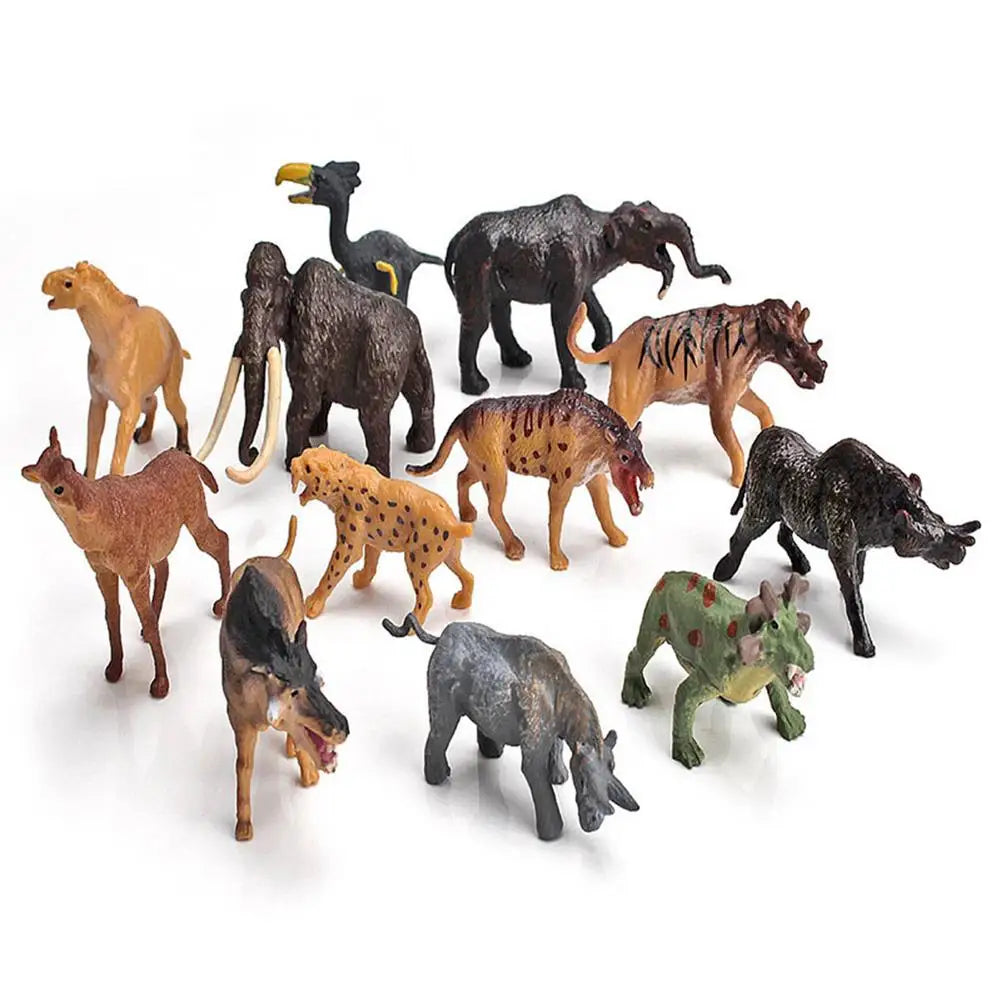 12 PCS/Set Mini Ancient Animals Figure Action PVC Simulation Animals Model Kit Children Educational Learning Toys For Kids