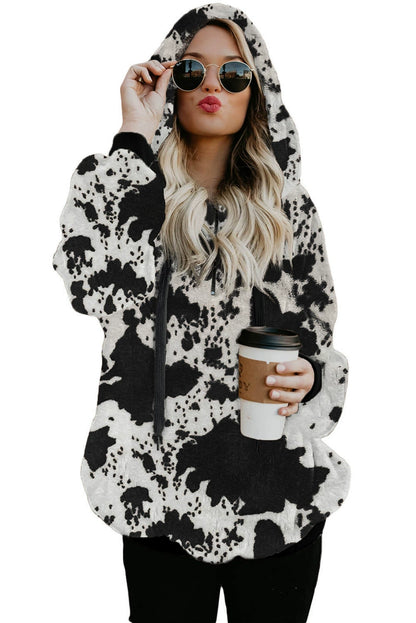 2024 Fall and Winter New Arrival Velvet Padded Hooded Sweatshirt Women Fashion Loose Plus Size Fashion Camouflage Printed Long-Sleeved Top Women