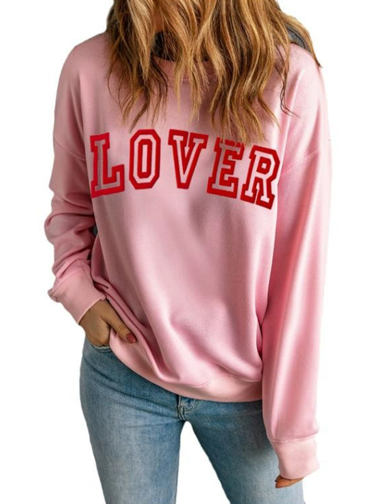 2024 Spring New Arrival Pullover round Neck Long Sleeve Top Women's European and American Leisure Wind Fashion Print Women's Drop Shoulder Sweatshirt