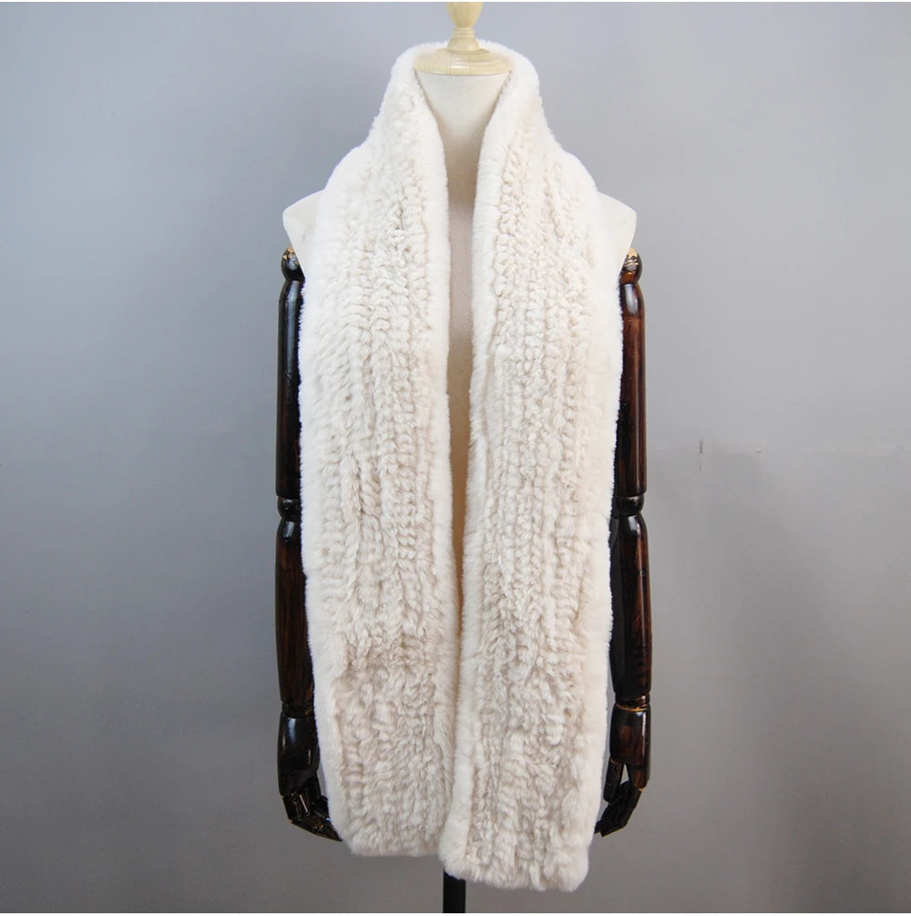 Hot Sale Long Style Real Genuine Rex Rabbit Fur Scarf Winter Knitted 2025