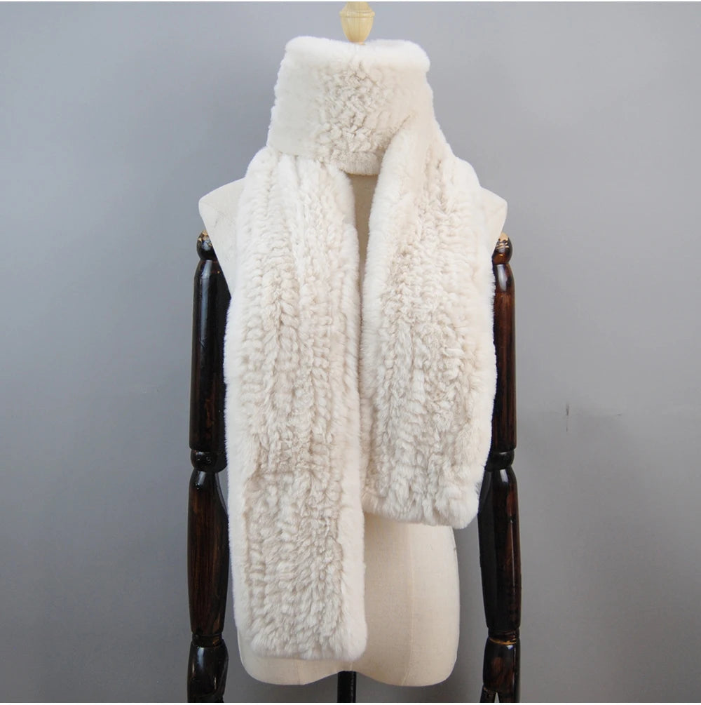 Hot Sale Long Style Real Genuine Rex Rabbit Fur Scarf Winter Knitted 2025