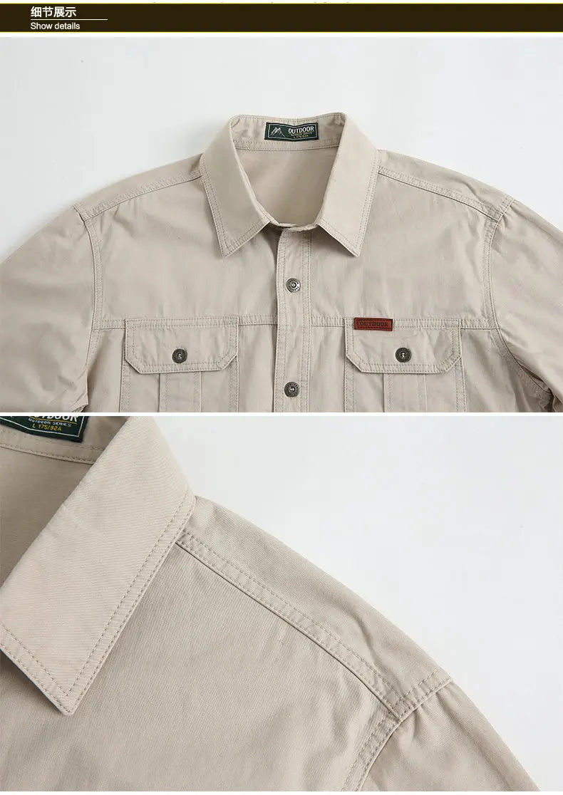 2025 Cargo Shirt Men Long Sleeve Casual Cotton Shirts High Quality Camisa Military Overshirt