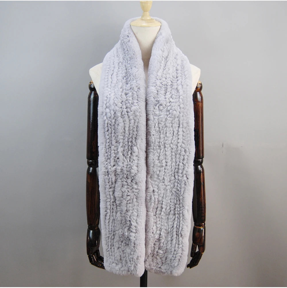 Hot Sale Long Style Real Genuine Rex Rabbit Fur Scarf Winter Knitted 2025