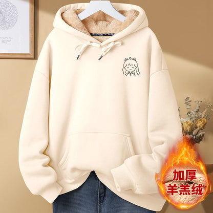 Plus-Velvet Hoodies Women Front Pockets Y2k Thicken Designer Print Cozy Vintage Hooded Harajuku Korean Streetwear Warm Aesthetic