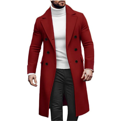 Men Long Double-breasted Coat 2025