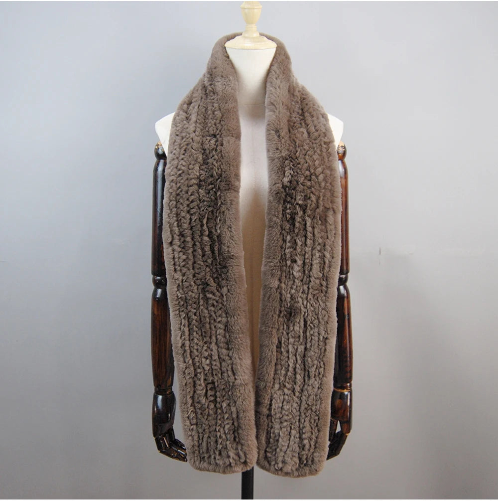 Hot Sale Long Style Real Genuine Rex Rabbit Fur Scarf Winter Knitted 2025