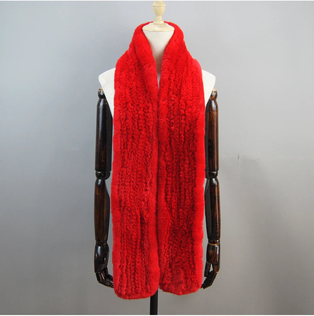 Hot Sale Long Style Real Genuine Rex Rabbit Fur Scarf Winter Knitted 2025