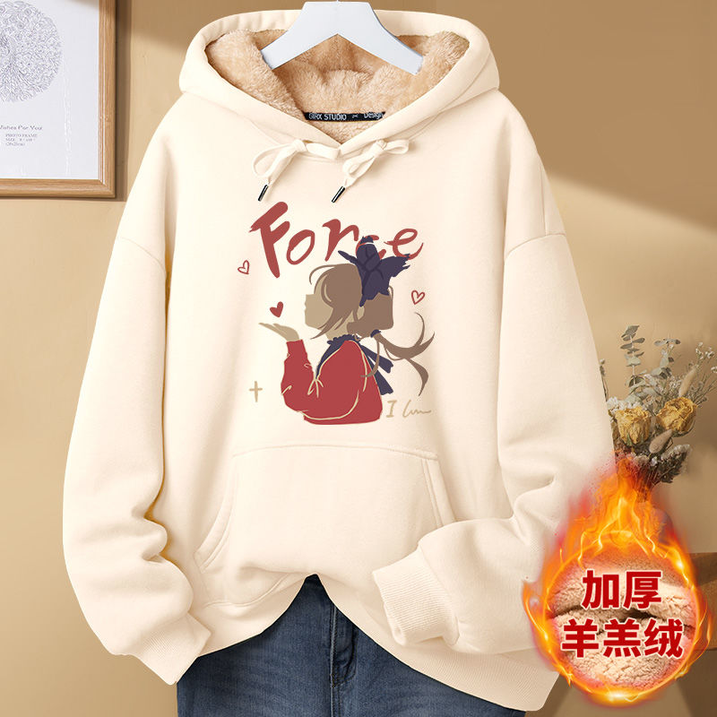 Plus-Velvet Hoodies Women Front Pockets Y2k Thicken Designer Print Cozy Vintage Hooded Harajuku Korean Streetwear Warm Aesthetic