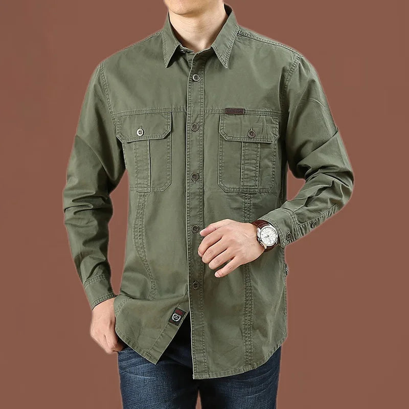 2025 Cargo Shirt Men Long Sleeve Casual Cotton Shirts High Quality Camisa Military Overshirt