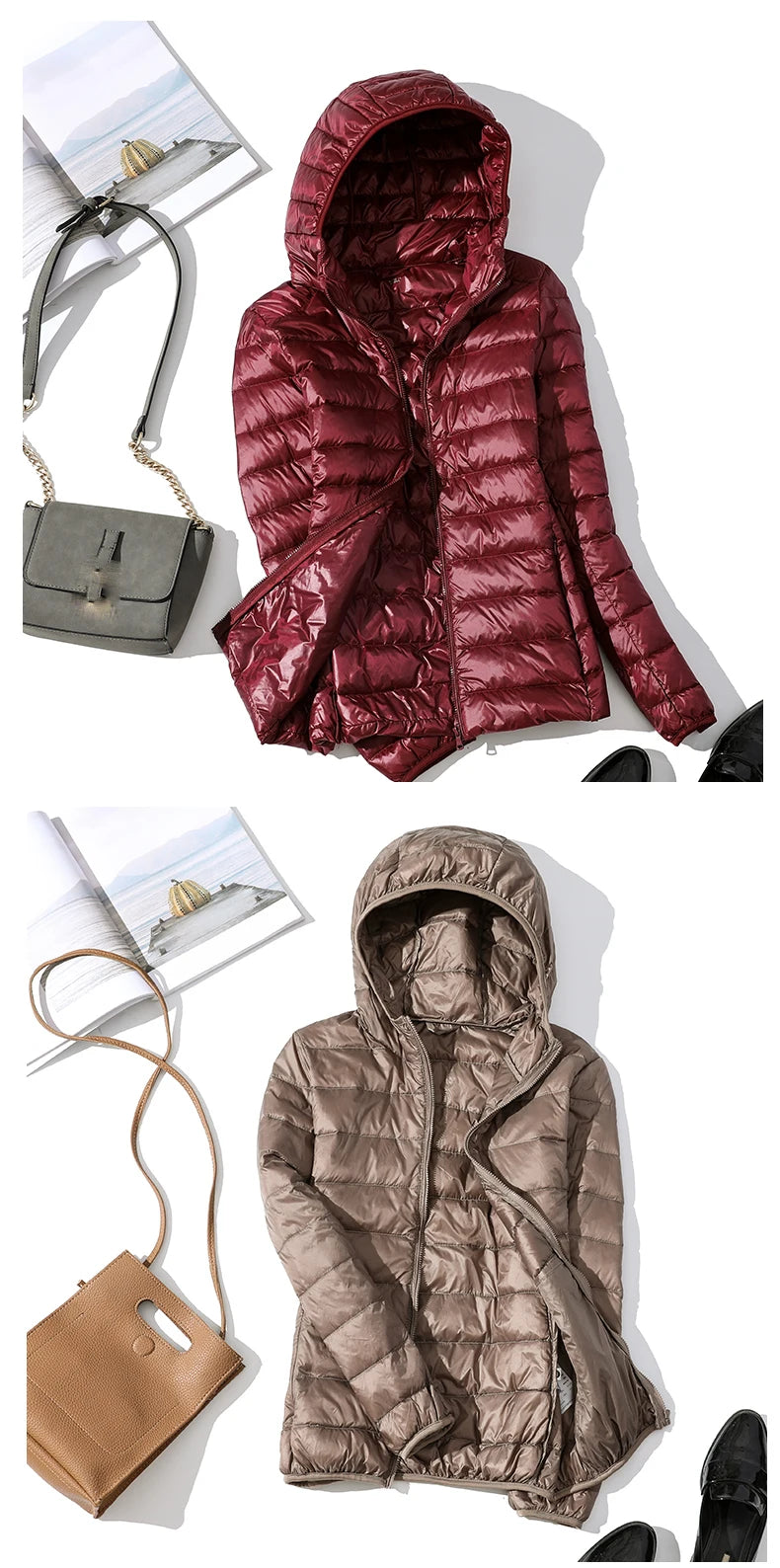 Ultra-light Thin Down Jacket Women 2025 Autumn Winter Slim Short Hooded