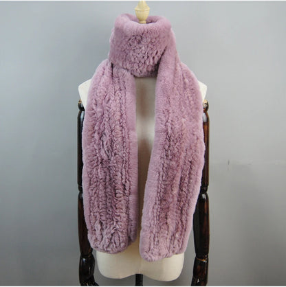 Hot Sale Long Style Real Genuine Rex Rabbit Fur Scarf Winter Knitted 2025