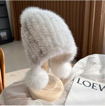 Winter Hot Sale Real Mink Fur Hat For Women Knitted Mink Fur Ear Warm Cap 2025