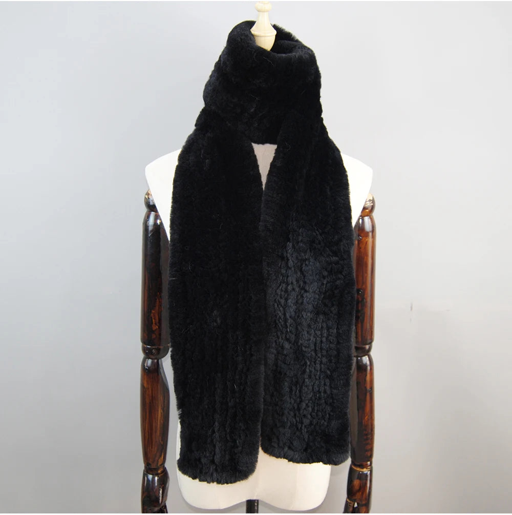 Hot Sale Long Style Real Genuine Rex Rabbit Fur Scarf Winter Knitted 2025