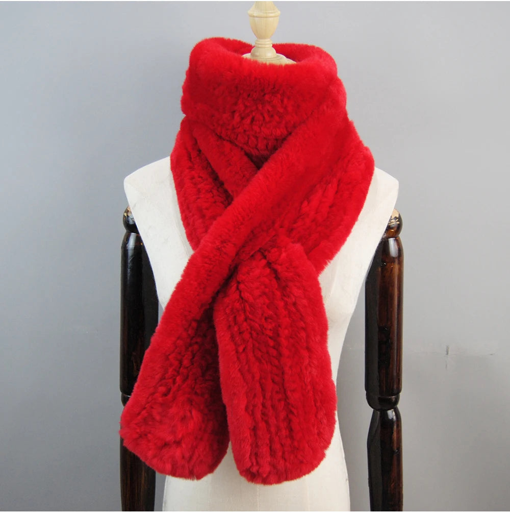 Hot Sale Long Style Real Genuine Rex Rabbit Fur Scarf Winter Knitted 2025