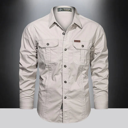 2025 Cargo Shirt Men Long Sleeve Casual Cotton Shirts High Quality Camisa Military Overshirt