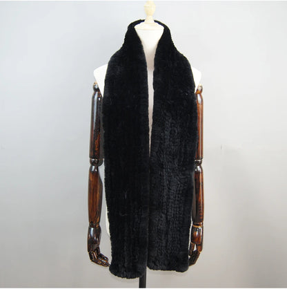 Hot Sale Long Style Real Genuine Rex Rabbit Fur Scarf Winter Knitted 2025