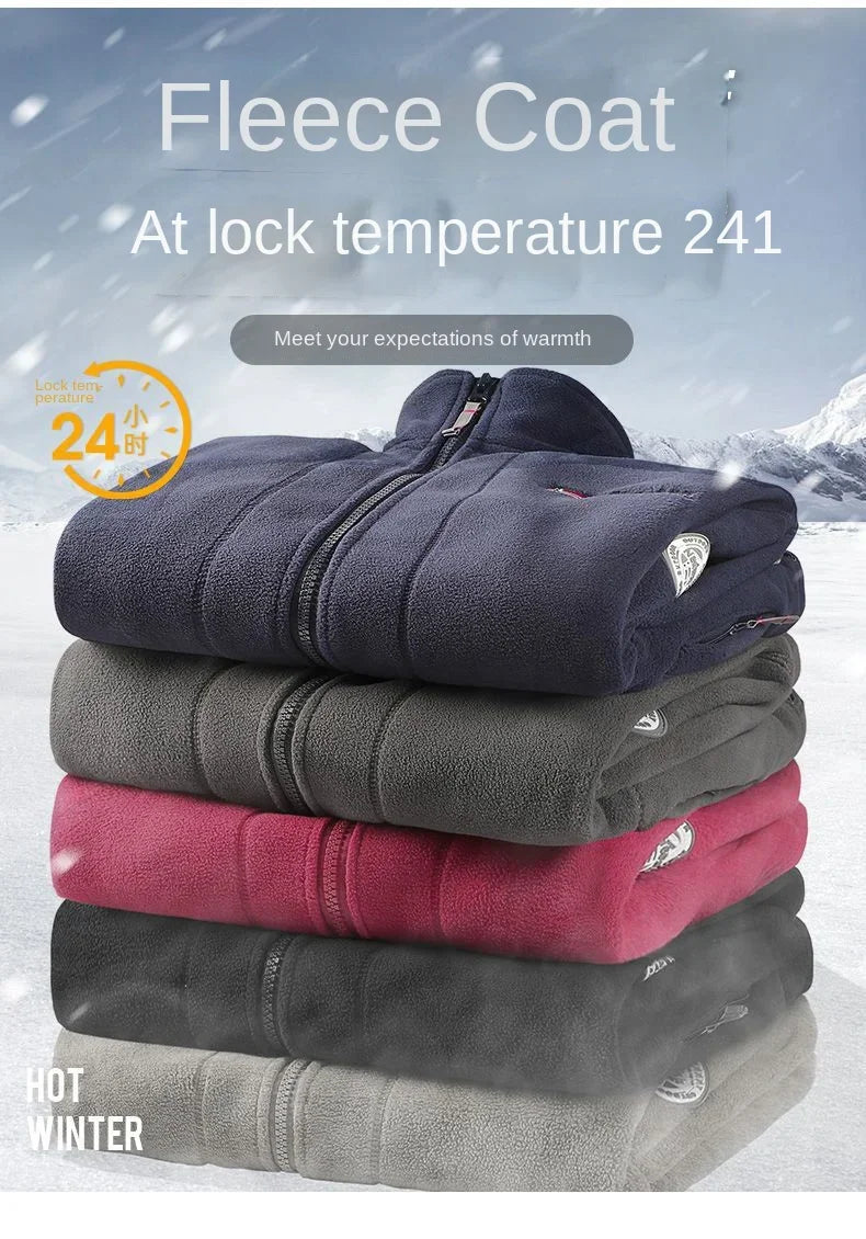 Winter Warm Fleece Jacket Men's Climbing Double Thickened Pocket Jacket Outdoor High Collar 2025