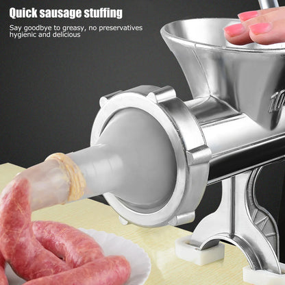 NEW Versatile, Durable, and Efficient Elegant Silver Manual Aluminum Meat Grinder: Complete Kitchen Tool for Mincing Meat, Makin