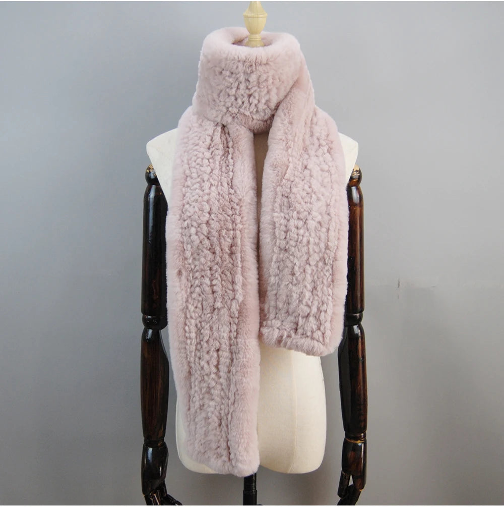 Hot Sale Long Style Real Genuine Rex Rabbit Fur Scarf Winter Knitted 2025