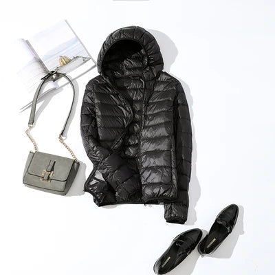 Ultra-light Thin Down Jacket Women 2025 Autumn Winter Slim Short Hooded