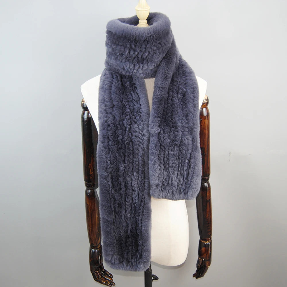 Hot Sale Long Style Real Genuine Rex Rabbit Fur Scarf Winter Knitted 2025