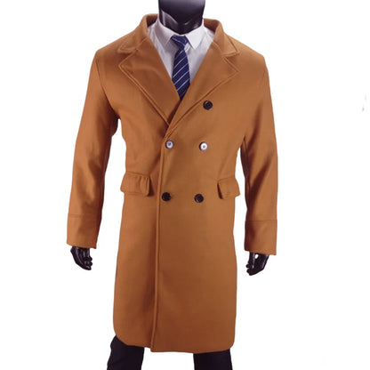 Men Long Double-breasted Coat 2025