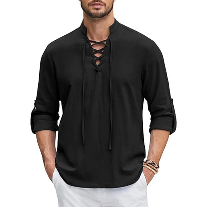 Men's Renaissance Shirt Pirate Medieval Viking top Cotton Linen Shirts Men Long Sleeved