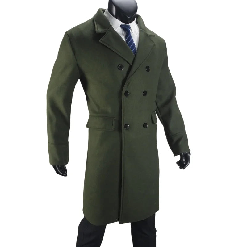 Men Long Double-breasted Coat 2025