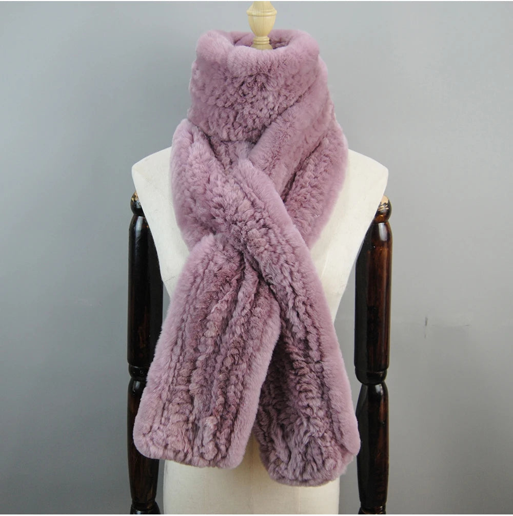 Hot Sale Long Style Real Genuine Rex Rabbit Fur Scarf Winter Knitted 2025