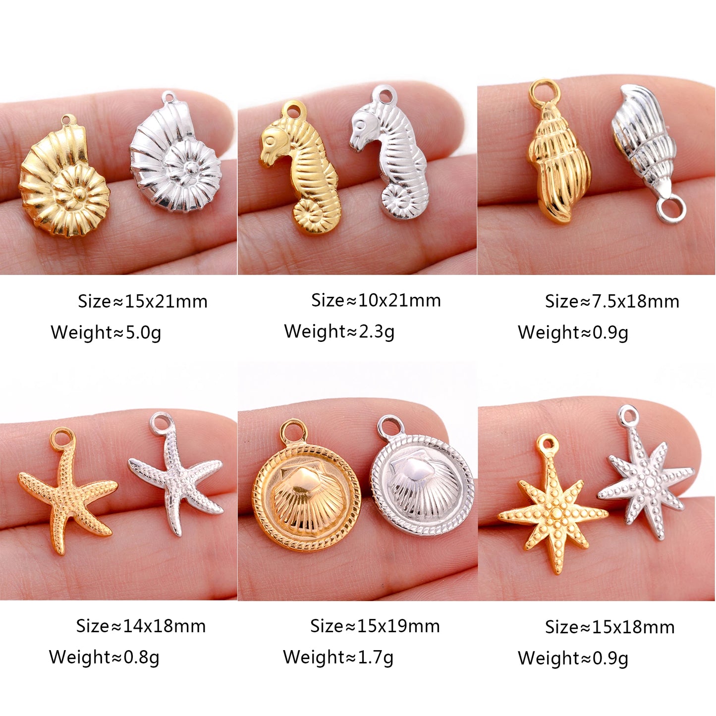 3Pcs/Lot Mermaid Tail/Seahorses/Conch/Charms for Jewelry Making Supplies Diy Earrings Bracelet Necklace Stainless Steel Pendants