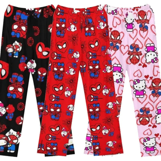 Hello Kitty Spider-man Cotton Loose Ladies Pajama Pants Pyjama Trousers Women Men Cartoon Sleep Bottoms Lounge Wear Girl Sleep