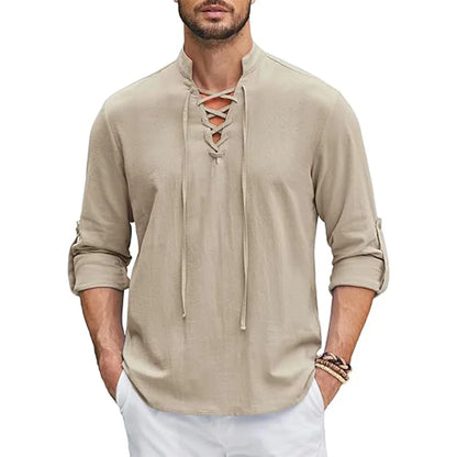 Men's Renaissance Shirt Pirate Medieval Viking top Cotton Linen Shirts Men Long Sleeved