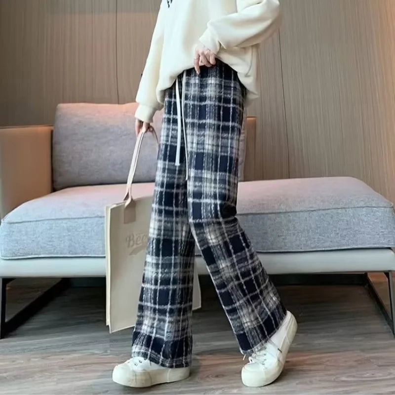 Luxury Sense Baggy Plaid Sweatpants for Women High Waist Wide Leg Trousers Y2k Style Harajuku Jogger Streetwear