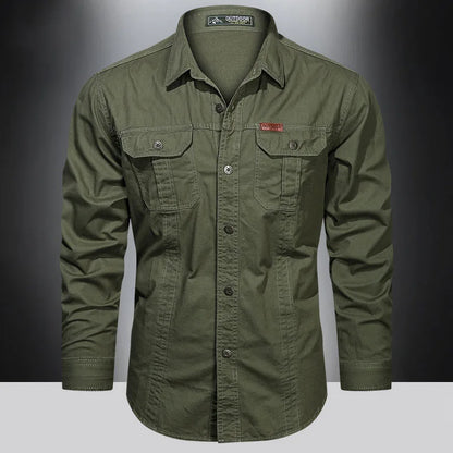 2025 Cargo Shirt Men Long Sleeve Casual Cotton Shirts High Quality Camisa Military Overshirt