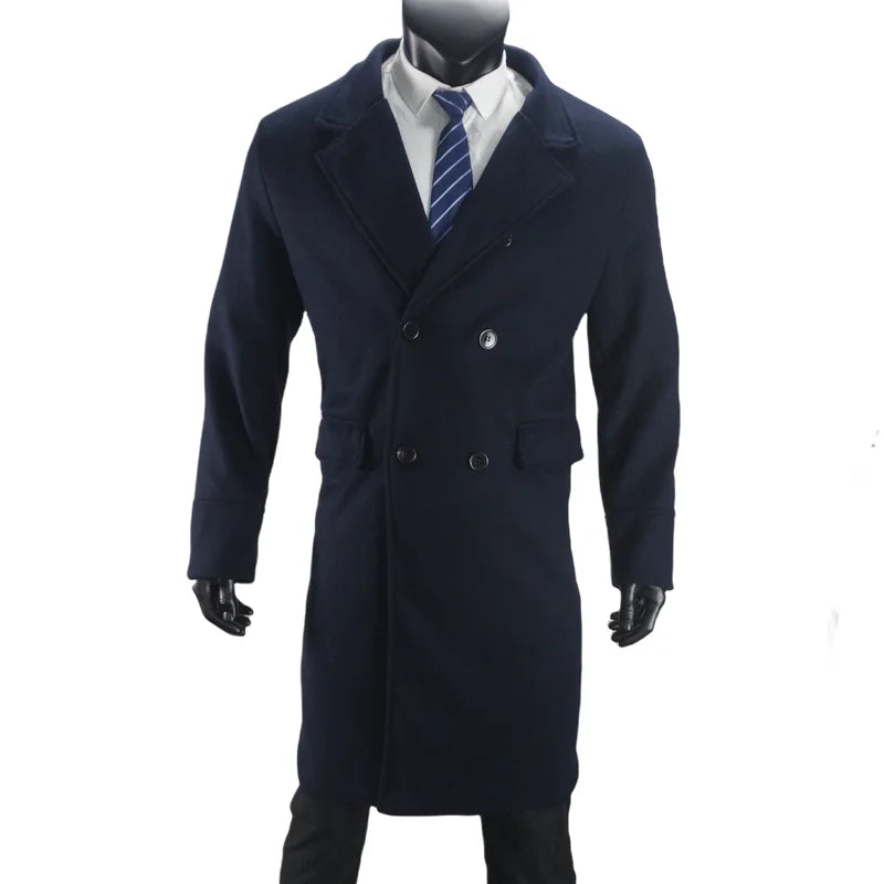 Men Long Double-breasted Coat 2025