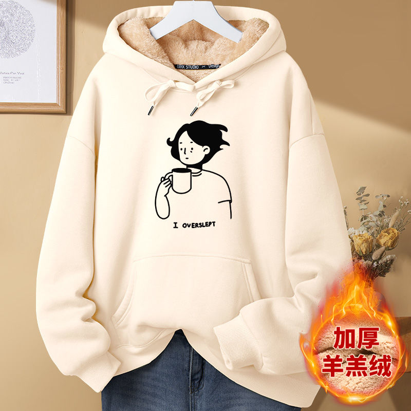 Plus-Velvet Hoodies Women Front Pockets Y2k Thicken Designer Print Cozy Vintage Hooded Harajuku Korean Streetwear Warm Aesthetic