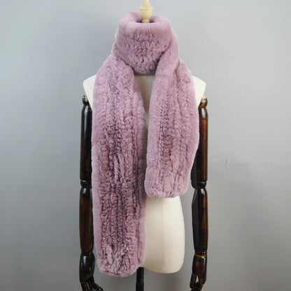 Hot Sale Long Style Real Genuine Rex Rabbit Fur Scarf Winter Knitted 2025