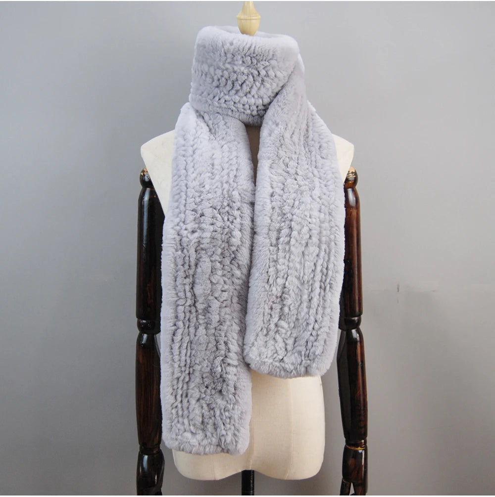 Hot Sale Long Style Real Genuine Rex Rabbit Fur Scarf Winter Knitted 2025