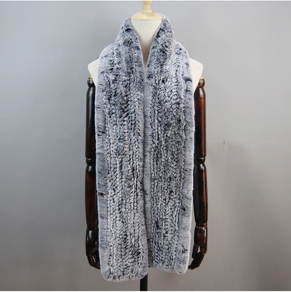 Hot Sale Long Style Real Genuine Rex Rabbit Fur Scarf Winter Knitted 2025