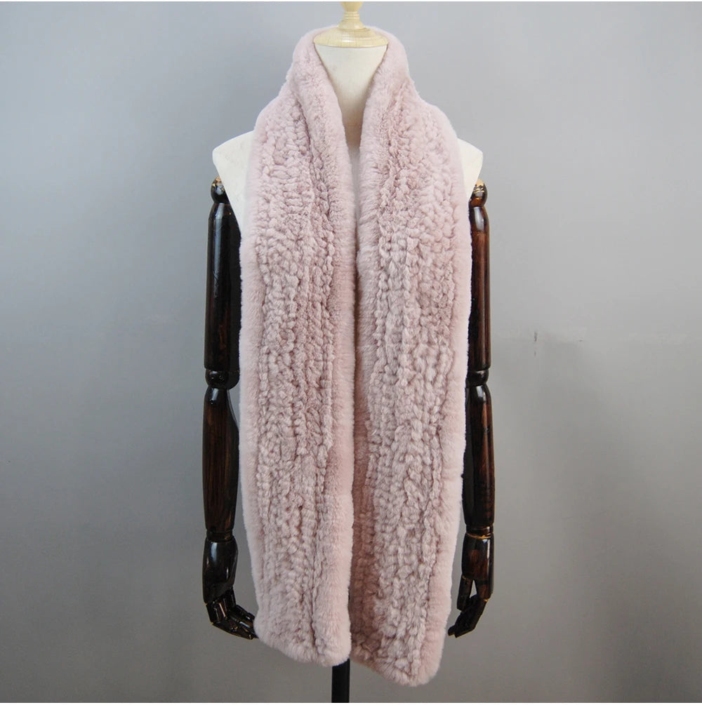 Hot Sale Long Style Real Genuine Rex Rabbit Fur Scarf Winter Knitted 2025