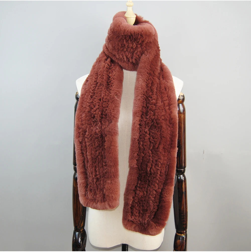 Hot Sale Long Style Real Genuine Rex Rabbit Fur Scarf Winter Knitted 2025