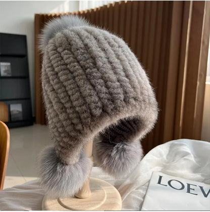 Winter Hot Sale Real Mink Fur Hat For Women Knitted Mink Fur Ear Warm Cap 2025