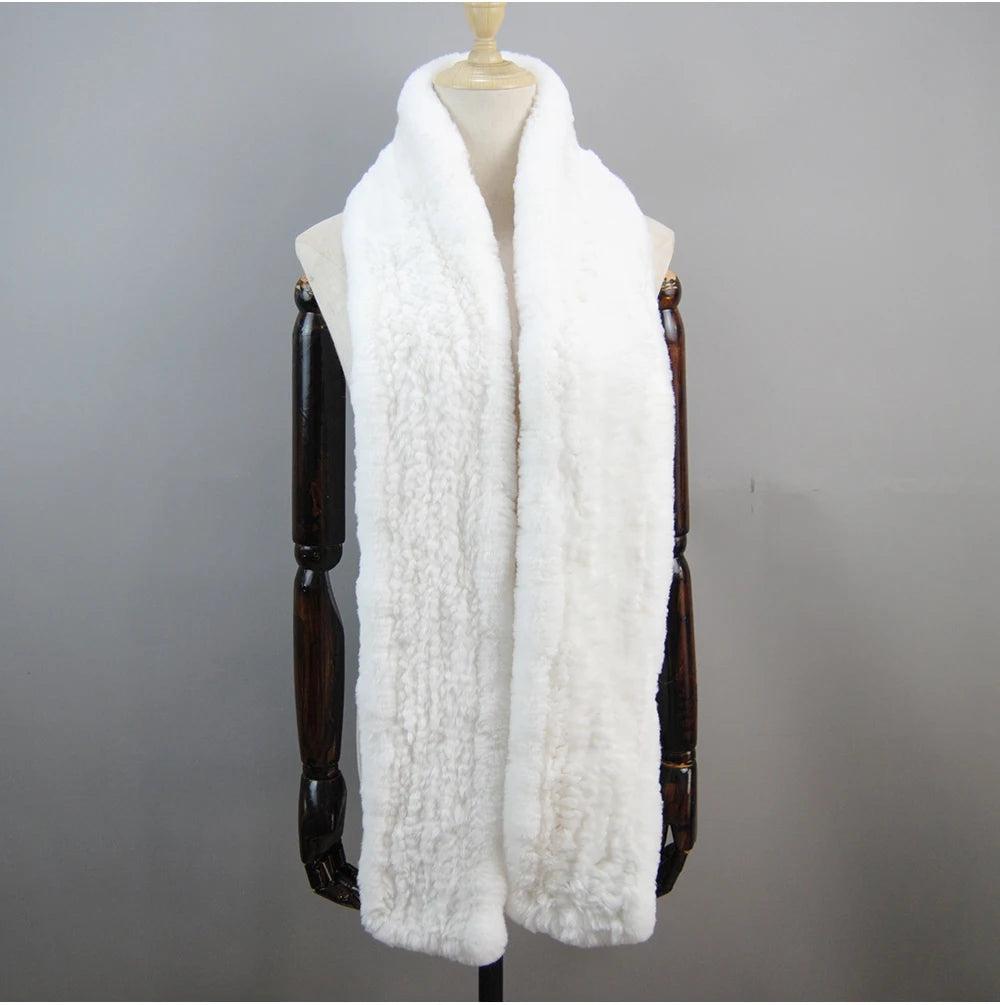 Hot Sale Long Style Real Genuine Rex Rabbit Fur Scarf Winter Knitted 2025