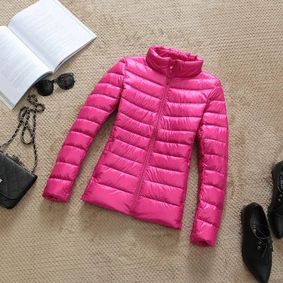 Ultra-light Thin Down Jacket Women 2025 Autumn Winter Slim Short Hooded